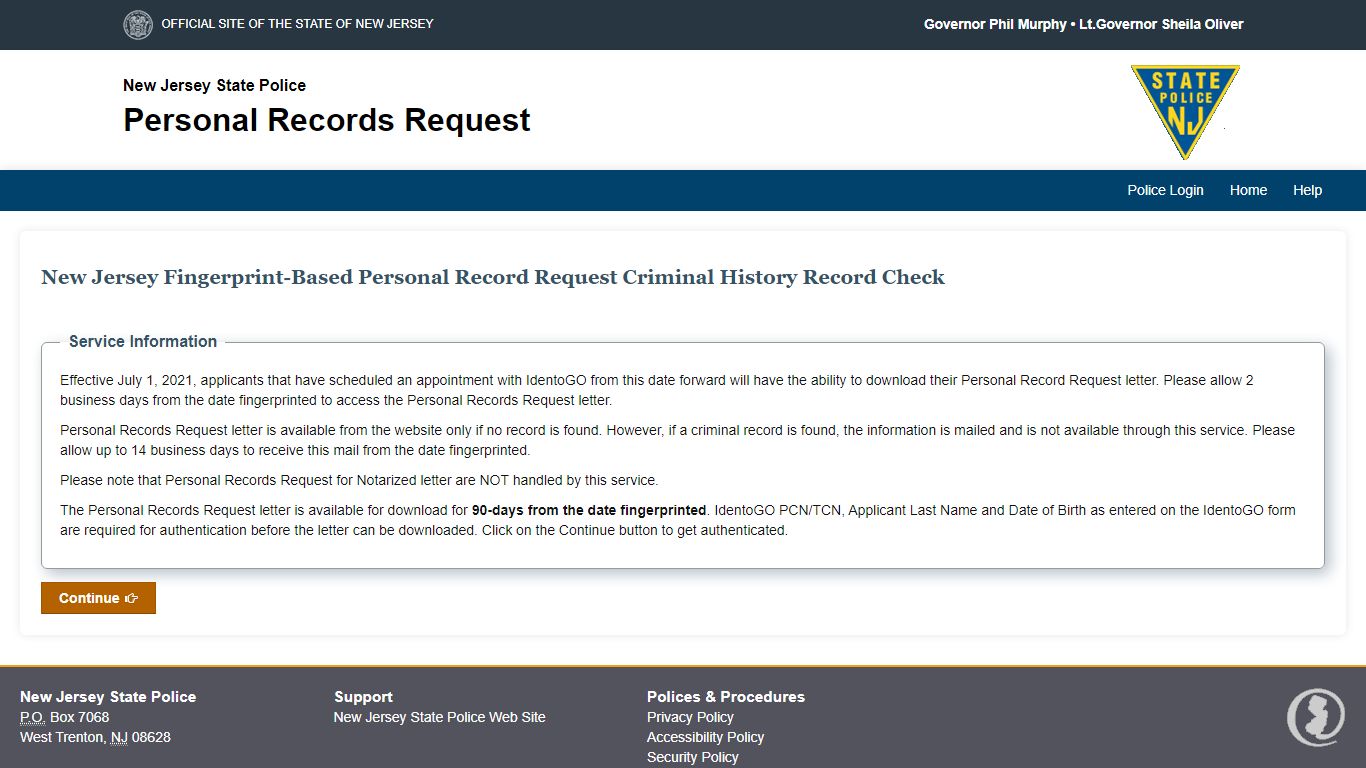 Personal Record Request - New Jersey Government Services